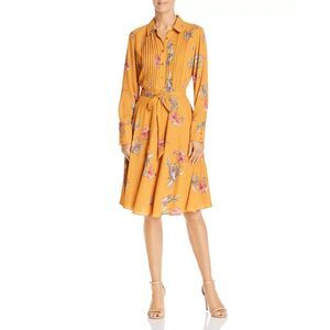 NWT NANETTE LEPORE Long Sleeve Floral Pintuck Floral Collared Shirt Dress Size M